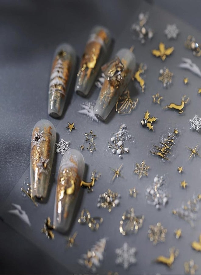 Pretty Diva Christmas Nail Art Stickers - 3D Xmas Snowflake Nail Sticker with Charms Rhinestone for Winter Holiday, Gold Christmas Nail Stickers for Nail Art Self-Adhesive DIY Nail Decals Decoration - Image 1